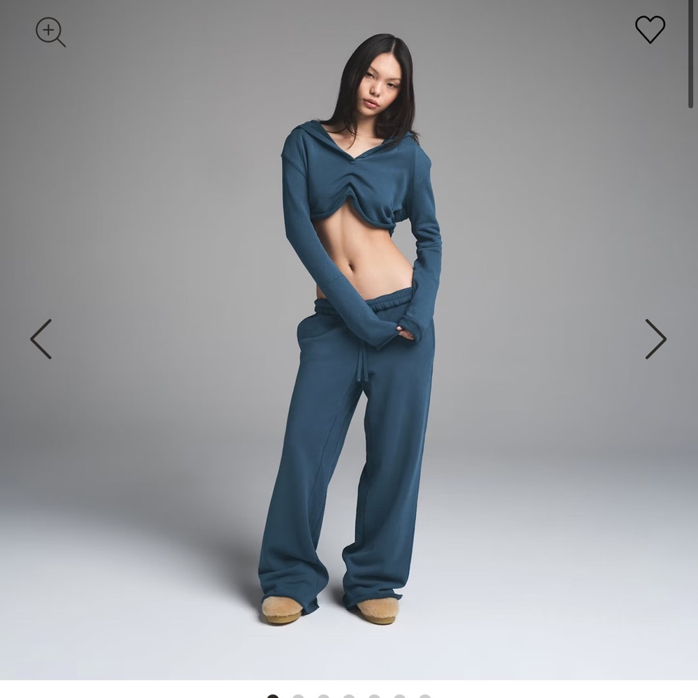 SKIMS Blue Long Sleeve Crop Top with Sailor Collar